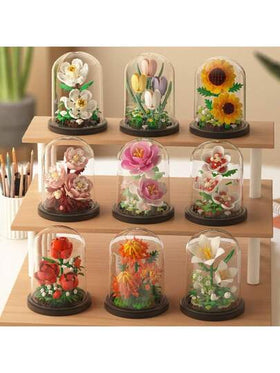 1 قطعة ديكور كتل بناء زهرة صغيرة (أكثر من 120 قطعة)، تجميع DIY، زهرة واقعية، ديكور إبداعي، عنصر عرض، مناسب كهدية للأعياد والأعياد الوطنية وعيد الحب والزفاف للأصدقاء