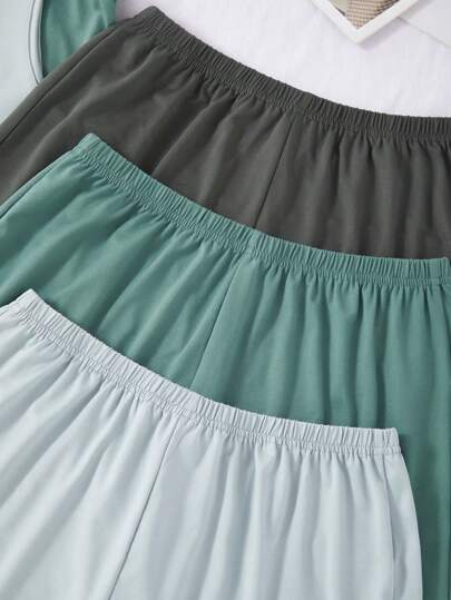 SHEIN 3 قطع طقم ملابس علوية وشورت باللون الأحادي، أزياء صيفية أنيقة للنساء