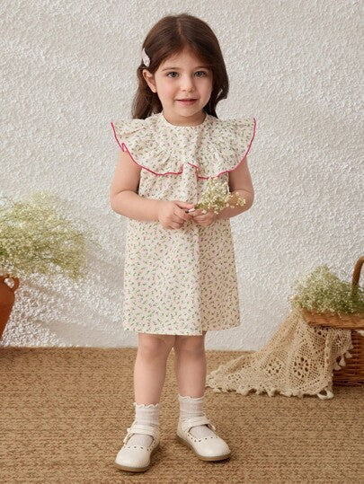 فساتين بيبي Blossori فستان بناتي طفولي برقبة مرقّشة طويلة مزخرف بطراز أرياف بألوان وردي فاتح