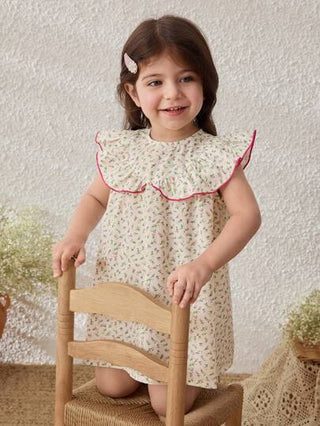 فساتين بيبي Blossori فستان بناتي طفولي برقبة مرقّشة طويلة مزخرف بطراز أرياف بألوان وردي فاتح