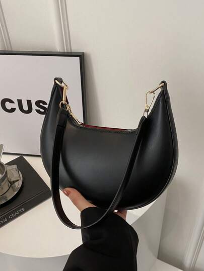 1 قطعة حقيبة كتف من جلد PU بشكل هلال بلون بني قهوة، حقيبة كروس صغيرة أنيقة باللون الأحادي للنساء، للخريف/الشتاء