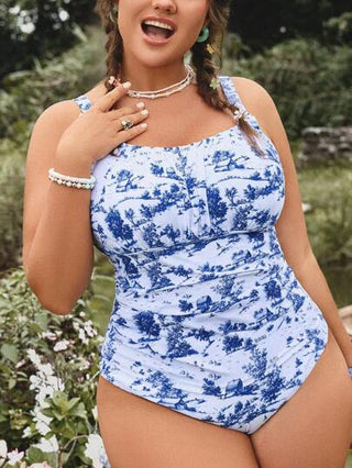 Swim Vcay طقم بيكيني كامل للنساء ذوات الحجم الكبير، بطبعات زهرية على الجزء العلوي والسروال المثلث، مكون من 2 قطعة، ذو تأثير رفع وتنحيف، للعطلات والوقت الحر