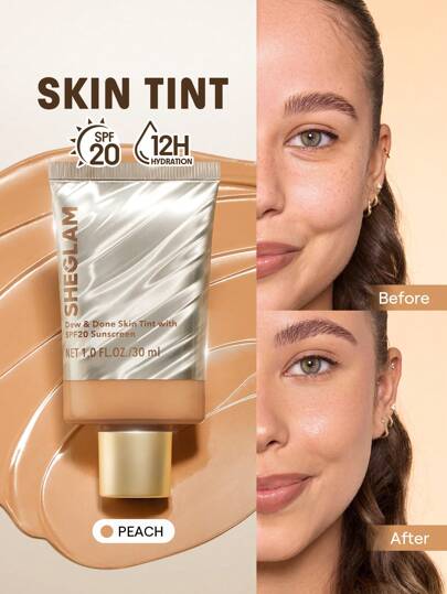 SHEGLAM Dew & Done ملون خفيف للبشرة مع Spf20-Peach علامة تجارية جمال مكياج ميكب مستحضرات تجميل للنساء الفتيات مثالي لفصل الشتاء الربيع مثالي ل- Y2K أزياء أنيقة رمضان هدية حفلة جاهز أفضل لون