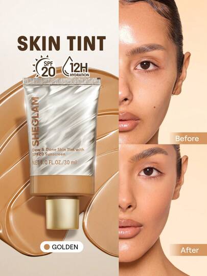 SHEGLAM Dew & Done ملون خفيف للبشرة مع Spf20-Golden علامة تجارية جمال مكياج ميكب مستحضرات تجميل للنساء الفتيات مثالي لفصل الشتاء الربيع مثالي ل- Y2K أزياء أنيقة رمضان هدية حفلة جاهز أفضل لون