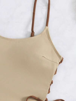 طقم تانكيني حريمي Swim Vcay مجموعة بدلة سباحة مكونة من فستان وشورت بحلقة جانبية، تصميم تدرج لوني مكشكش للتنورة، للعطلات الصيفية