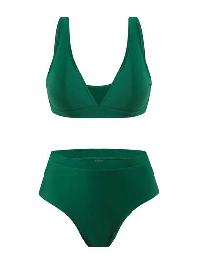 Swim Oasis مجموعة من قطعتين للنساء طراز 2025 جديد، ملابس سباحة صلبة اللون بياقة على شكل حرف V بدون أكمام وخصر عالي مع تنورة، مجموعة من 3 قطع للعطلات على الشاطئ
