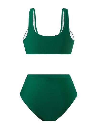 Swim Oasis مجموعة من قطعتين للنساء طراز 2025 جديد، ملابس سباحة صلبة اللون بياقة على شكل حرف V بدون أكمام وخصر عالي مع تنورة، مجموعة من 3 قطع للعطلات على الشاطئ