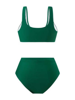Swim Oasis مجموعة من قطعتين للنساء طراز 2025 جديد، ملابس سباحة صلبة اللون بياقة على شكل حرف V بدون أكمام وخصر عالي مع تنورة، مجموعة من 3 قطع للعطلات على الشاطئ