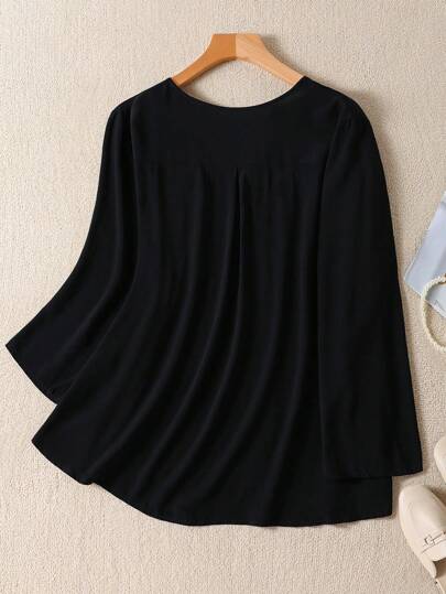 SHEIN JORESS قميص كاجوال مضيء من قطن ممزوج للنساء ذوي الحجم الكبير