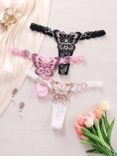 SHEIN 3 قطع من السراويل الداخلية النسائية المنخفضة الخصر بتصميم قلب، من الدانتيل الجذاب، بأشكال عشوائية