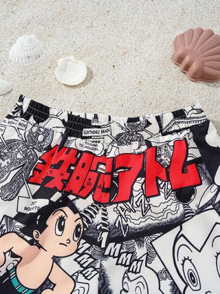 مايوه أولادي Astro Boy X  شورت صيفي فضفاض مطبوع بطبعات أبيض وأسود كوميكس،ملابس سباحة للأطفال