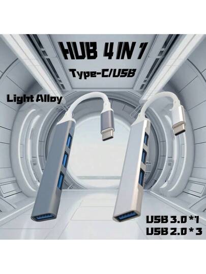 محور USB C محول متعدد المنافذ 4 في 1 نوع C محول USB C إلى USB فائق النحافة ، منافذ USB 3.0 / 2.0 ،مناسب للكمبيوتر والهواتف المحمولة واللوحات