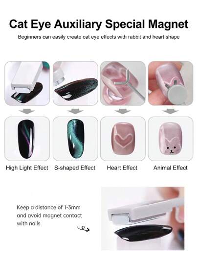 Beautizon Nailartlab 1 قطعة/ 2 قطعة/ 3 قطع 3 في 1 مجموعة أدوات متعددة الوظائف لفن الأظافر تشمل المغناطيس بشكل عين القطط وأدوات فن الأظافر، DIY أظافر بأشكال القلب والدب والقطة والأرنب وجل مغناطيس ثلاثي الأبعاد بشكل عين القطط، لأدوات صالون الأظافر