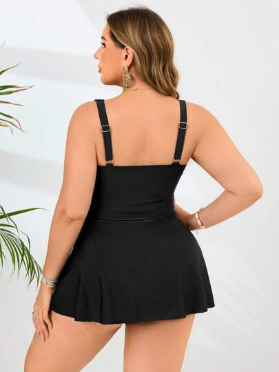 SHEIN بيكيني ذو لون أحادي قبعة رفيعة بمقاسات كبيرة للصيف عصري
