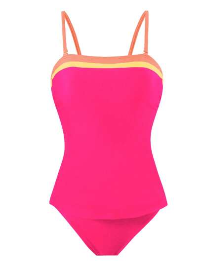 طقم تانكيني حريمي Swim Lushoire 2 قطعة / مجموعة من البلوزة العلوية و بكيني للنساء ذات تصميم سير سباغيتي ثابت وطباعة لون واحد، وسيط للأنيق متصل قابل للإزالة لمظهر رشيق