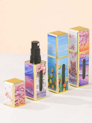 قارورة عطر بخاخ 5 مل سلسلة لوحات الزهور والبحر ، قاعدة ملء السفر، رذاذ عطر محمول، جراب مضخة العطر، قارورة بخاخ عطر فارغة للسفر والخروج