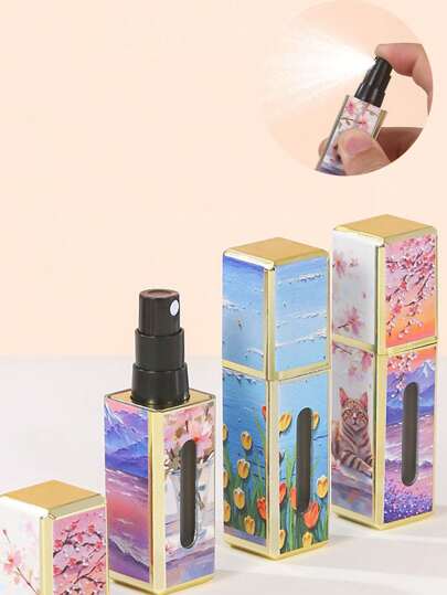 قارورة عطر بخاخ 5 مل سلسلة لوحات الزهور والبحر ، قاعدة ملء السفر، رذاذ عطر محمول، جراب مضخة العطر، قارورة بخاخ عطر فارغة للسفر والخروج