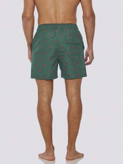 Manfinity Swimmode شورت شاطئ بجيب وسحاب في الخصر مطبوع بطباعة فلفل حار، مناسب للصيف، هاواي