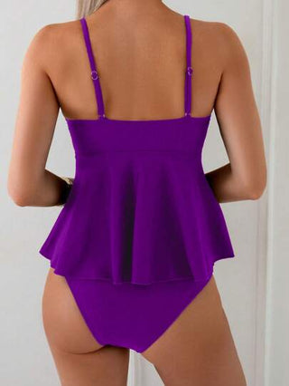 طقم تانكيني حريمي Swim Chiccia ملابس سباحة ملكي - بيكيني تانكيني قطعتين للنساء ، الزي الأنيق للإجازة مزين بالصدفة الخَاكِي والخرز المعدني للاستخدام في الشاطئ