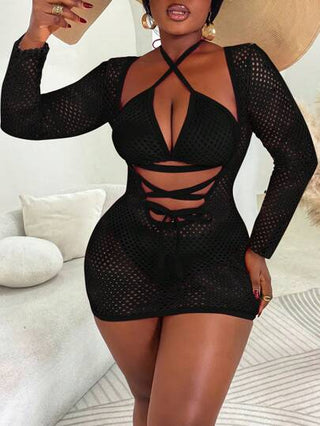 Slaydiva جزء علوي لملابس السباحة بتصميم عُرى شر من قماش شبكي مقاس كبير للحفلات الساخنة