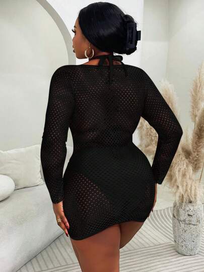 Slaydiva جزء علوي لملابس السباحة بتصميم عُرى شر من قماش شبكي مقاس كبير للحفلات الساخنة