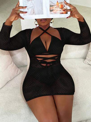 Slaydiva جزء علوي لملابس السباحة بتصميم عُرى شر من قماش شبكي مقاس كبير للحفلات الساخنة