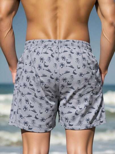 Manfinity Swimmode شورتات الشاطئ للرجال المطبوعة بأكملها للأيام المشمسة، بدلات الشاطئ للرجال، شورتات الشاطئ للرجال، ملابس الشاطئ، ملابس الشاطئ للرجال، شورتات شاطئ كاجوال للاستخدام الخارجي، مطبوعة بطراز هاواي