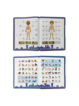 كتاب إلكتروني ناطق ثنائي اللغة (إنجليزية-عربية)، لعبة تعليمية للأطفال قابلة للشحن (تشمل كتاب واحد + كابل شحن؛ 30 صفحة بمحتوى غني يتضمن: الأبجدية الإنجليزية/العربية، الأرقام، الألوان، الأشكال، الحيوانات، الفواكه، الخضروات، الأطعمة، العناصر اليومية، المواصل