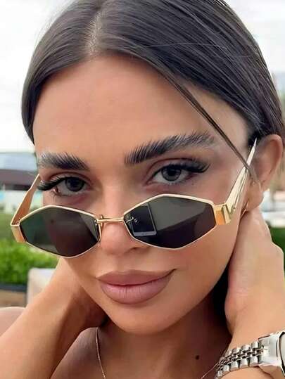 1/2 نظارة صغيرة ذات إطار معدني بشكل معين، أناقة عصرية Y2K، نظارات أنيقة للرجعية للمهرجانات والحفلات والشواطئ والتجمعات والأعمال والهدايا، مناسبة للصيف