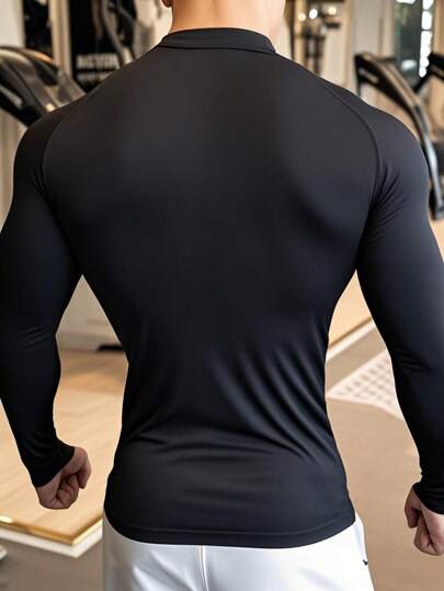 Manfinity Sport PWRUP قميص رياضي كاجوال رجالي نصف سحاب بأكمام طويلة ، ملابس تمرين، تيشرتات وفساتين جري