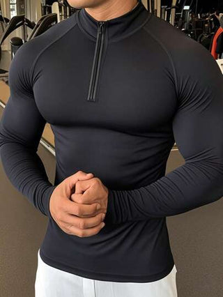 Manfinity Sport PWRUP قميص رياضي كاجوال رجالي نصف سحاب بأكمام طويلة ، ملابس تمرين، تيشرتات وفساتين جري