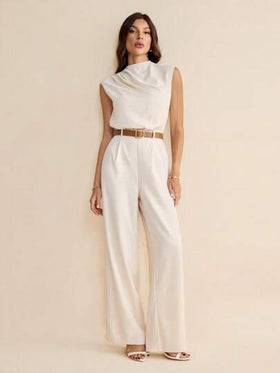 SHEIN Tall رومبير نسائية بقصّة ذات أكمام غير ممدودة وبحزام، مصنوعة من قماش منسوج بلون أحادي والذي يتميز بطيّات