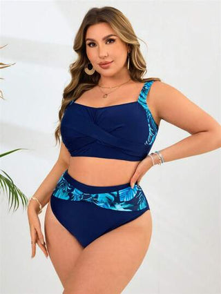 Swim Lushoire طقم للسيدات ذوات الأحجام الكبيرة قطعتين، كامسول بتصميم مشجر مع جزء سفلي مثلثي للبذلة السباحة، للإجازة