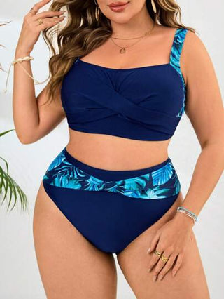 Swim Lushoire طقم للسيدات ذوات الأحجام الكبيرة قطعتين، كامسول بتصميم مشجر مع جزء سفلي مثلثي للبذلة السباحة، للإجازة