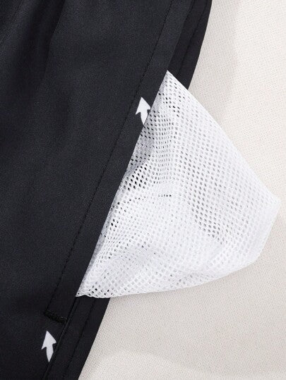 Manfinity Swimmode شورت شاطئ رجالي مطبوع بسحاب، طراز هاواي