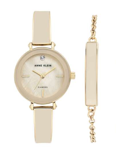 Anne Klein ساعة نسائية مع سوار مرصعة بالألماس، ساعة كوارتز نسائية مع قرص مرصع بالألماس وسوار قابل للتعديل، ساعة أنالوج أنيقة للسيدات، AK/3620CRST