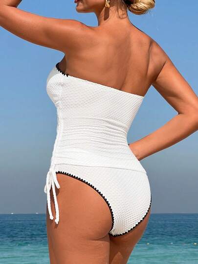 طقم تانكيني حريمي Swim Lushoire علوي التانكيني بنمط النسيج نسائي بلا أربطة جانبية موثوقة لشاطئ