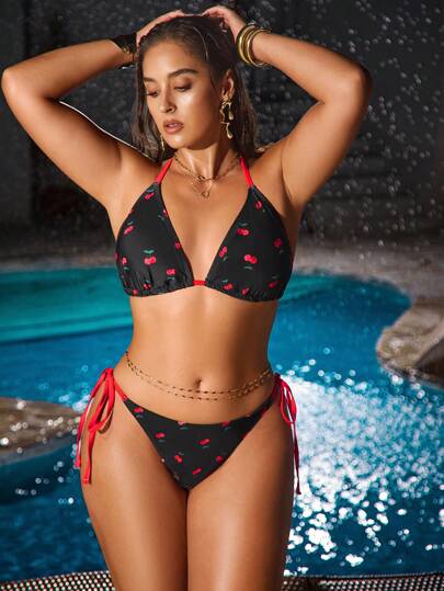Swim Vcay مجموعة من 3 قطع للمرأة البدينة: بيكيني معلق به هود مطبوع، مع جزء علوي منفصل وجزء سفلي للبيكيني، ملابس سباحة