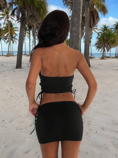 طقم تانكيني حريمي EgrlEra مجموعة تانكيني مع تصميم شريطي متقاطع مناسب للبحر والعطلات للنساء