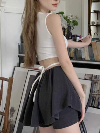 توب قصير مخصر بدون أكمام للنساء ، ملابس علوية سباغيتي شيك وفوق الركبة للصيف