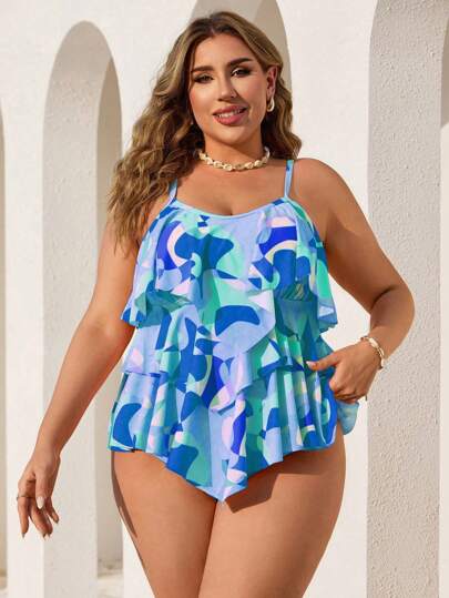 Swim Lushoire خزار متعدد الألوان بطبعة هندسية كاجوال، أنثوي، مقاس كبير لنساء