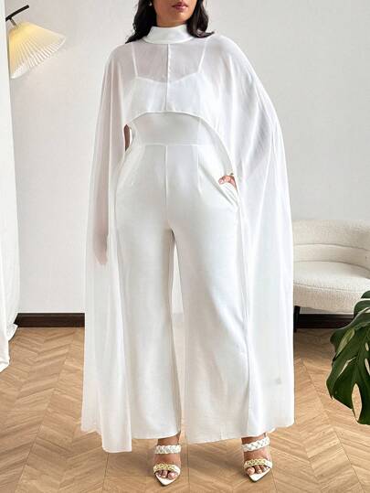 SHEIN Clasi جمبسوت مُصممة بأسلوب بسيط وأنيق للمقاسات الكبيرة، للصيف