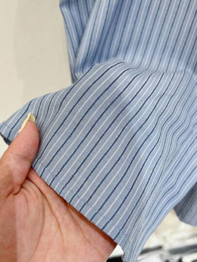 YUXIN ملابس علوية نسائي مخطط رأسياً مطرز على الياقة، أكمام قصيرة، صيفي، ياقة عالية، فضفاض، كاجوال