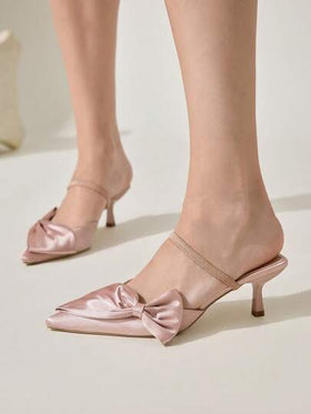CUCCOO CHICEST صنادل نسائية ذات كعب رفيع وفيونكة زخرفية، أنيقة وعصرية، كعب عالي باللون الوردي، أحذية أنيقة