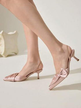CUCCOO CHICEST صنادل نسائية ذات كعب رفيع وفيونكة زخرفية، أنيقة وعصرية، كعب عالي باللون الوردي، أحذية أنيقة