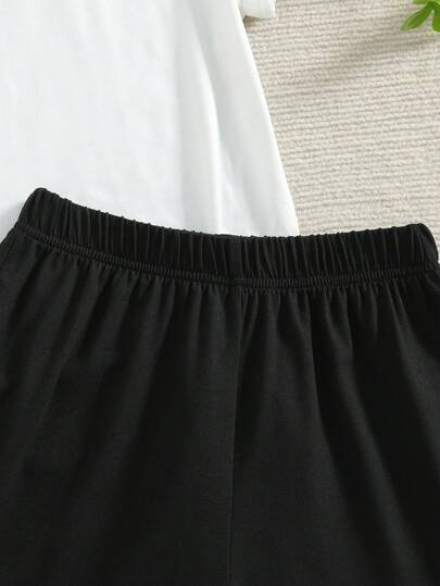 girls-sets مجموعة بنطال قصير أسود وتي شيرت أبيض بطباعة كرتونية ل- Capybara الجميل للبنات، طقم صيفي