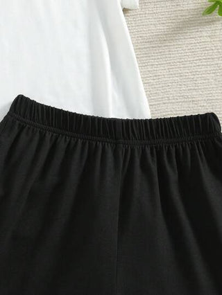 girls-sets مجموعة بنطال قصير أسود وتي شيرت أبيض بطباعة كرتونية ل- Capybara الجميل للبنات، طقم صيفي