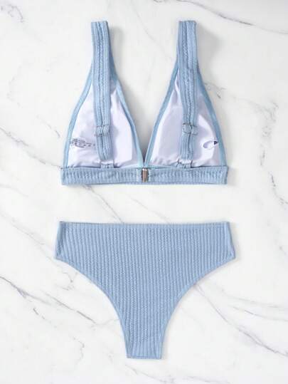 Swim مجموعة من قطعتين من بكيني للنساء بتصميم بسيط ذو لون واحد، ذات أربطة عريضة للأعلى و قطع ثلاثية للأسفل