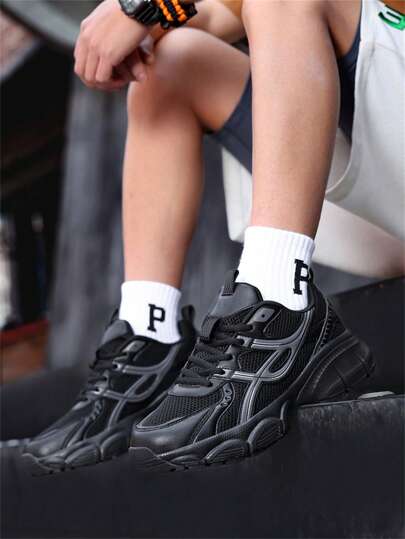 أحذية رياضية للرجال والأطفال الكبار، أحذية كرة السلة، مقاسات كبيرة، أسلوب شارع، قابلة للتنفس وأنيقة (نمط نعل عشوائي) ، حذاء رياضي متوسط الارتفاع مع نعل مطاطي مناسب للجميع الفصول