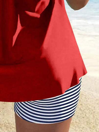 طقم تانكيني حريمي Swim Lushoire تانكيني قميص معلق مزين بطباعة مخططة للنساء